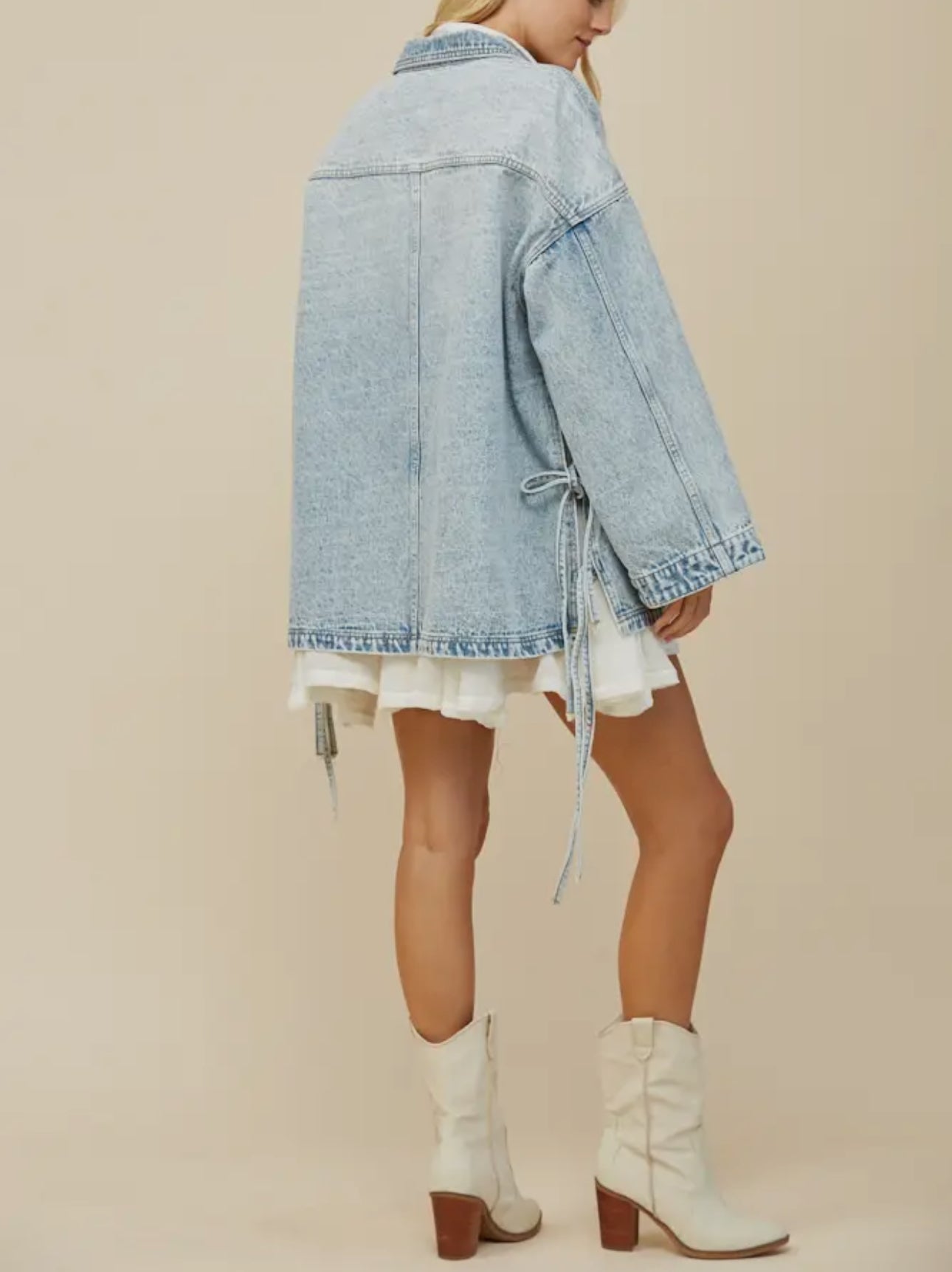 Valkyrie Side Tie Oversized Denim Jacket