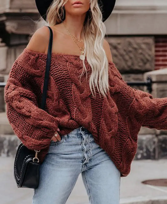 Off the shoulder cable knit sweater