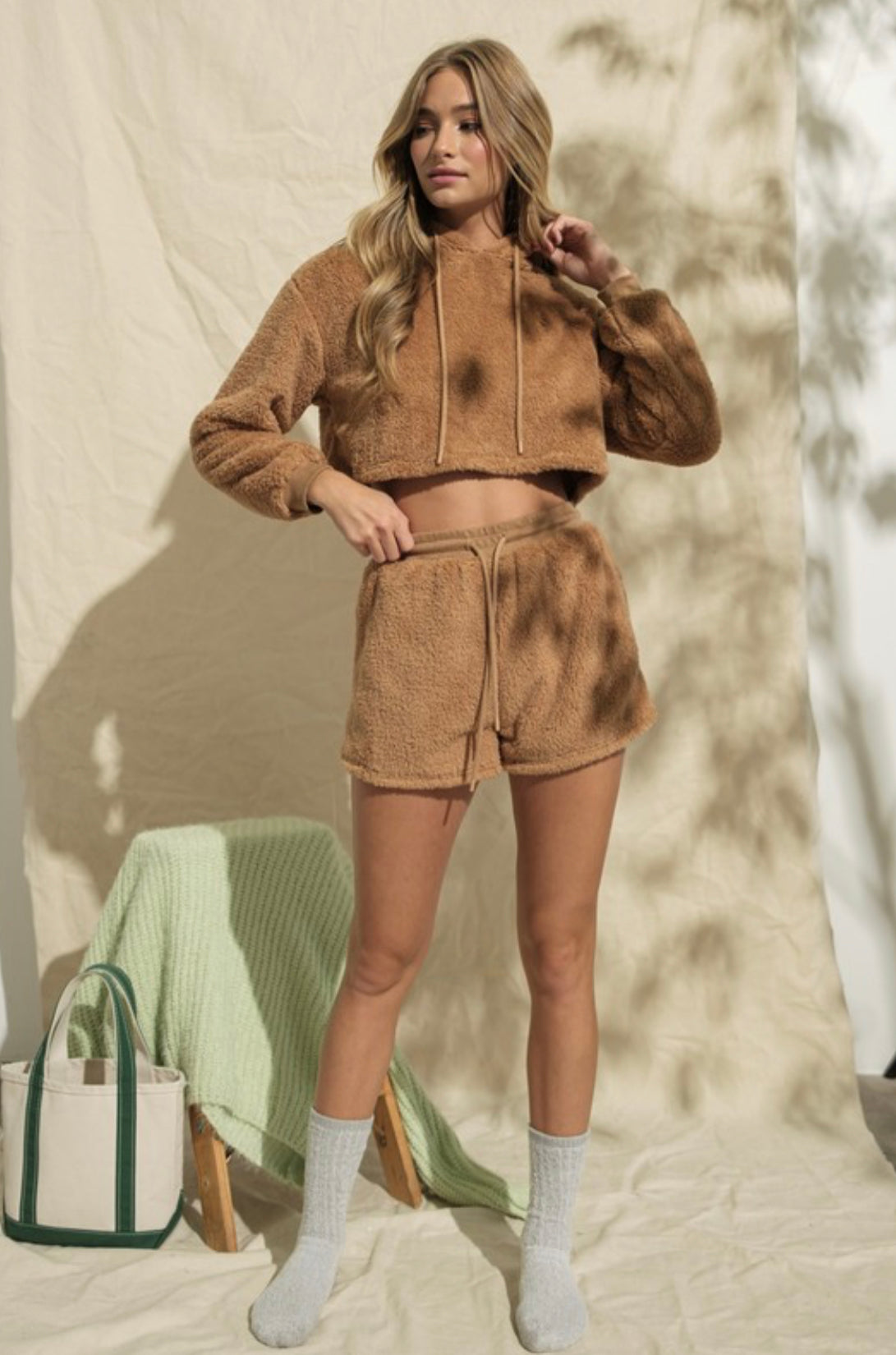 Teddy Bear Crop Hoodie and Short Set